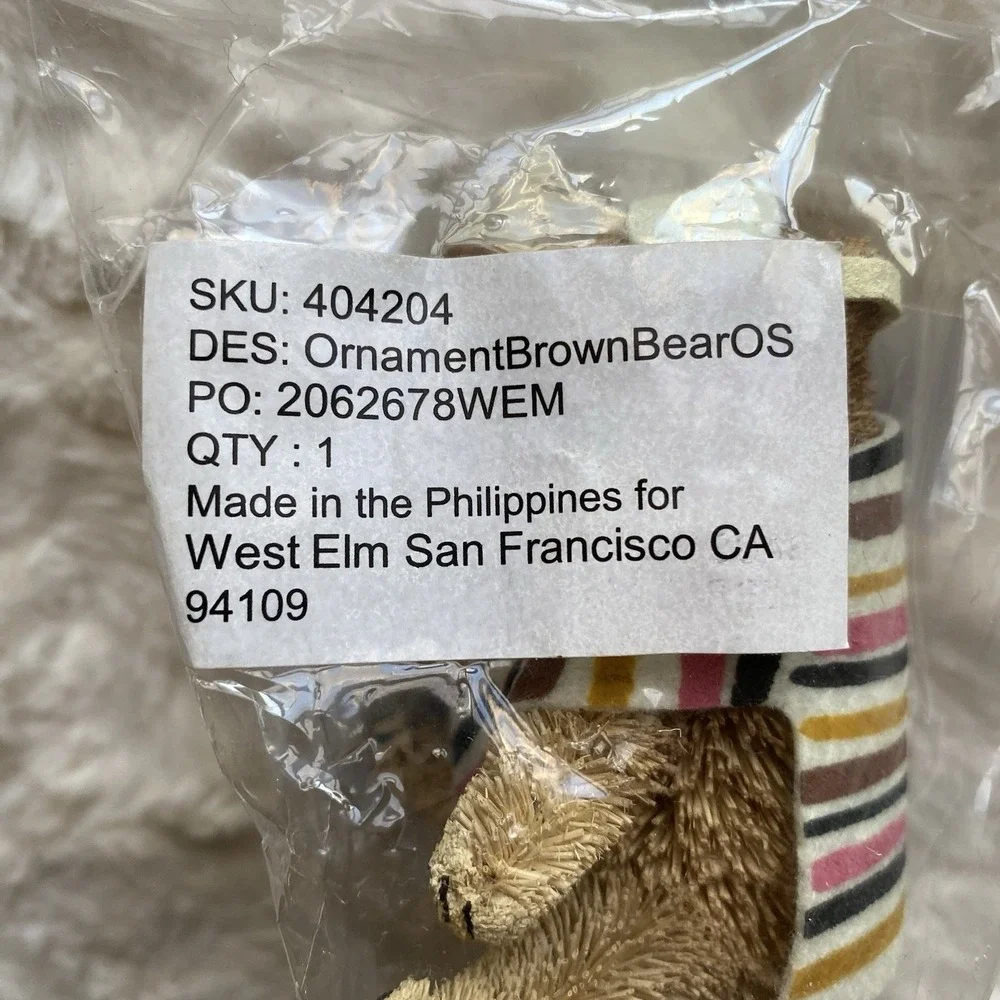 West Elm Bottle Brush Brown Bear Christmas Ornament Brand‎ New